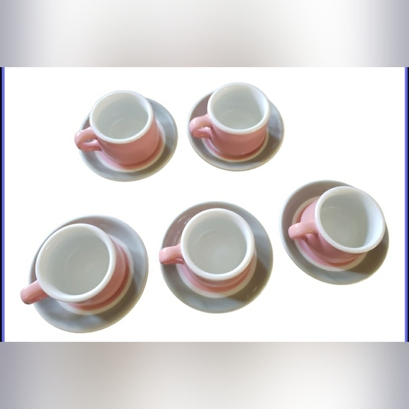 Vintage Shenango China Mug Saucer Set Of 5 Pink Gray Restaurant Ware - Picture 9 of 9